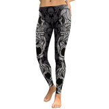 Skull Head Digital Print Rose Fitness Leggings