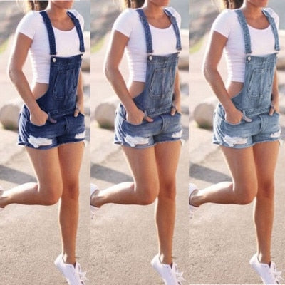 Women Summer Denim Bib Overalls Jeans Shorts