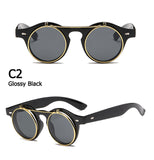 Round Steam Punk Flip Up Sunglasses